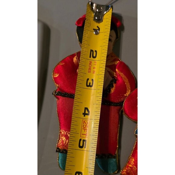 4 Vintage Ornament Dolls Fabric Asian-Inspired In Red & Blue With Gold Accents - Picture 7 of 8